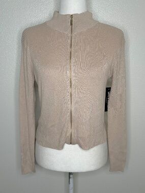 New Love & Whimsy Womens Beige Ribbed Zip-Up Sweater Top Size M NWT